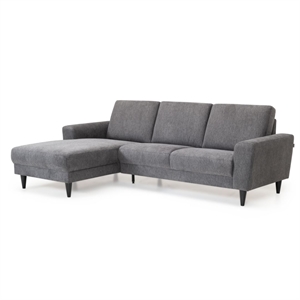 Stamford 2600 sofa med Chaiselong til Venstre - Set forfra - B 250 x D 163 cm. - Stof Brego Antracit